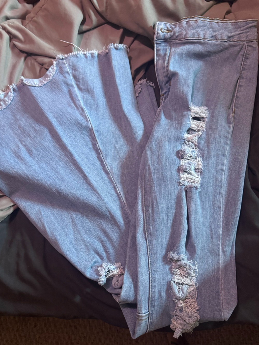 Light Wash High Waisted Distressed Jeans - Extreme Festival Flare - 9